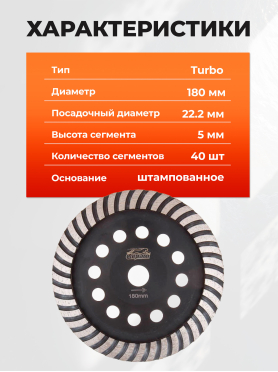 Чашка алмазная шлифовальная 180х22,2 мм Turbo GEPARD 