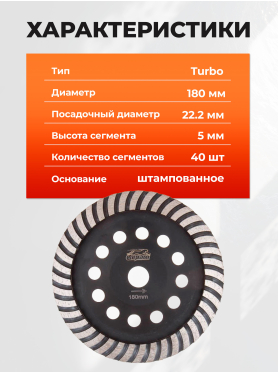 Чашка алмазная шлифовальная 180х22,2 мм Turbo GEPARD 