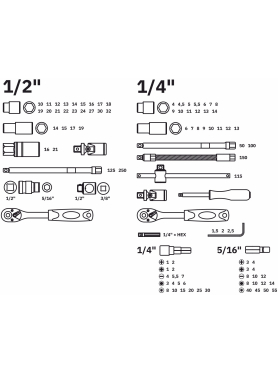 Набор инструментов 1/4", 1/2" 6 граней 94 предмета ВОЛАТ 
