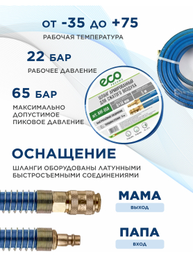 Шланг ПВХ армированный ECO 8/14 мм с быстросъемами