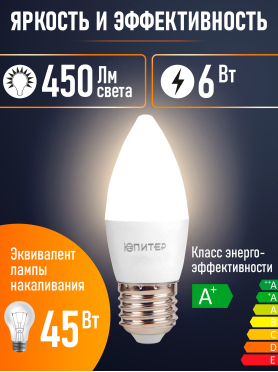 Лампа светодиодная E27 ЮПИТЕР Люкс C37