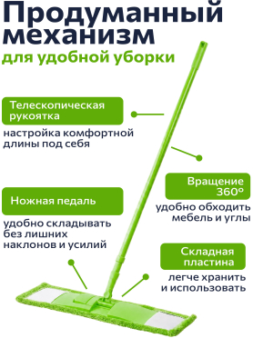 Швабра для пола PERFECTO LINEA Solid с насадкой из микрофибры зеленая 