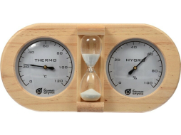 Термометр-гигрометр для бани и сауны БАННЫЕ ШТУЧКИ Банная станция с песочными часами 