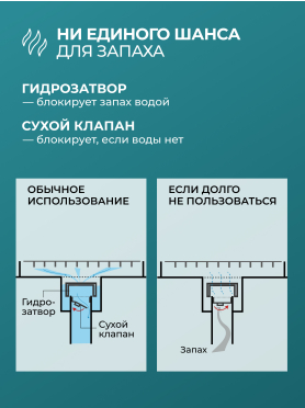 Трап с вертикальным отводом D 50 с сухим затвором решетка нержавеющая сталь 100х100 мм AV ENGINEERING 