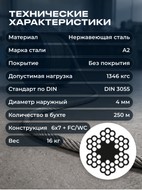 Трос нержавеющая сталь DIN 3055 STARFIX