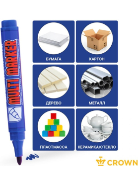 Маркер перманентный фетровый CROWN Multi Marker синий 