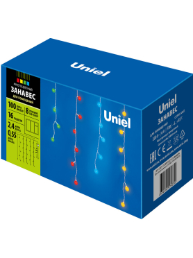 Гирлянда новогодняя светодиодная UNIEL ULD-E2405-100/DTA MULTI IP20 RAINBOW Занавес 2,4х0,55 м 100 диодов мультиколор 