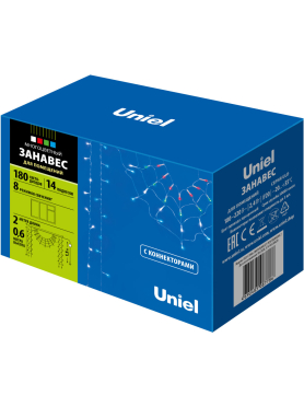 Гирлянда новогодняя светодиодная UNIEL ULD-E1906-180/DTK MULTI IP20 RAINBOW-2 Занавес фигурный Радуга 1,9х0,6 м 14 подвесов 