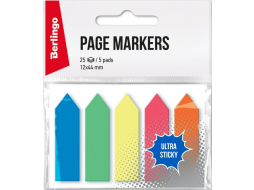 Закладки клейкие BERLINGO Ultra Sticky 44х12 мм 5 цветов по 25 листов пластиковые 
