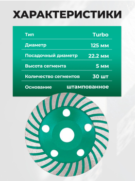 Чашка алмазная шлифовальная 125х22,2 мм Turbo ВОЛАТ 