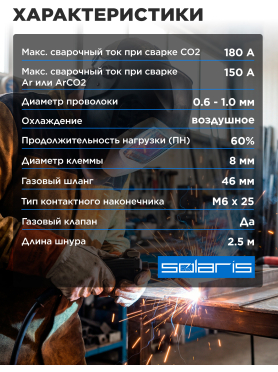 Горелка сварочная MIG MAG SOLARIS WG-150P 2,5 м 180 А 