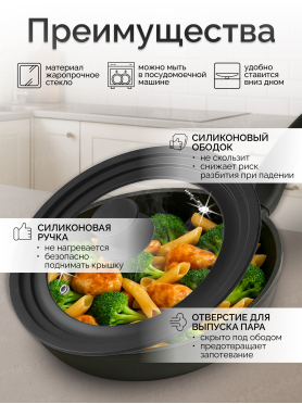 Крышка стеклянная 24-26-28 см PERFECTO LINEA с силиконовым ободом 