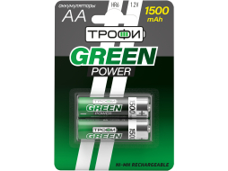 Аккумулятор АА ТРОФИ Green Power 1,2 V 1500 mAh никелевый 2 штуки