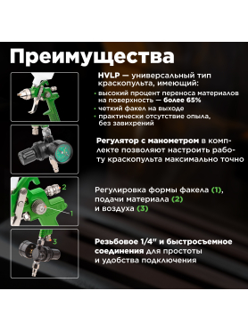 Краскопульт пневматический ECO SG-9000 с манометром 