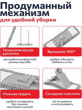 Швабра для пола PERFECTO LINEA Solid с насадкой из шенилла