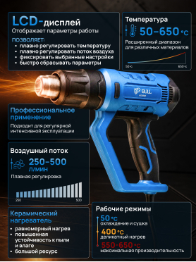 Фен строительный (термовоздуходувка) BULL HG 6501 