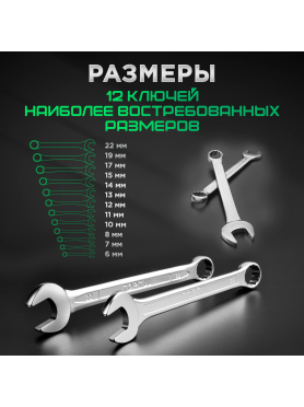 Набор ключей комбинированных 6-22 мм 12 предметов TOPTUL 