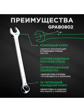 Набор ключей комбинированных 10-19 мм 8 предметов TOPTUL 