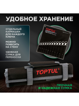 Набор ключей комбинированных 8-19 мм 12 предметов с трещоткой TOPTUL 