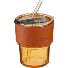 Стакан стеклянный PERFECTO LINEA с трубочкой и кожаным кейсом