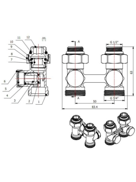 Клапан прямой вентильный 3/4" наружная резьба AV ENGINEERING 
