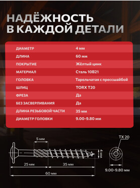 Шуруп конструкционный с прессшайбой желтый цинк STARFIX