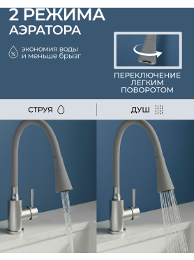 Излив гибкий для смесителя AV Engineering серый 