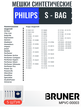 Мешок для пылесоса BRUNER для Philips, Electrolux, Aeg  тип S-BAG 5 штук 