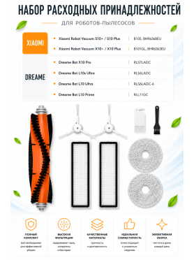 Набор аксессуаров для робота-пылесоса Xiaomi S10+, X10+, Dreame X10 Pro, L10 Ultra, L10s Ultra BRUNER 