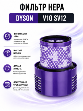 Фильтр HEPA для вертикального пылесоса DYSON V10 SV12 BRUNER 