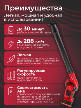 Воздуходувка аккумуляторная WORTEX LX BB 1518-1 D XLT SOLO 