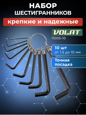 Набор ключей шестигранных 1,5-10 мм 10 предметов коротких ВОЛАТ 