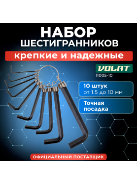 Набор ключей шестигранных 1,5-10 мм 10 предметов коротких ВОЛАТ 