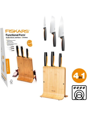 Набор ножей 3 штуки FISKARS FF бамбуковый блок 