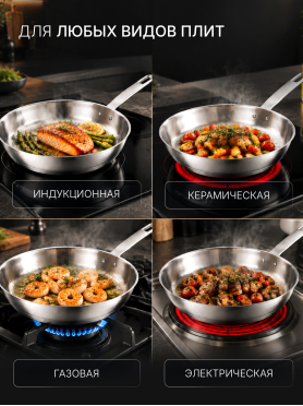 Сковорода из нержавеющей стали 24 см FISKARS All Steel Pure 