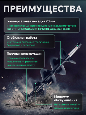 Шнек для мотобура 200х800 мм почвенный двухзаходный ECO ED-202