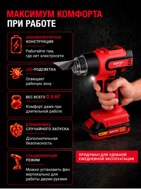 Фен строительный (термовоздуходувка) аккумуляторный WORTEX CHG 5518 ALL1 XLT SET 