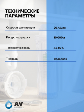 Картридж угольный гранулированый с кокосовой стружкой AV ENGINEERING 10" 