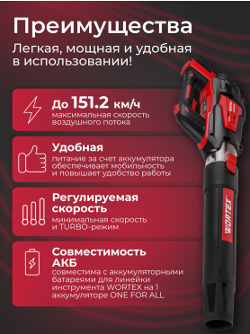 Воздуходувка аккумуляторная WORTEX BB 2018 D ALL1 SOLO 