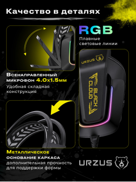 Наушники-гарнитура игровые URZUS Black Cloud 