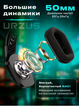 Наушники-гарнитура игровые беспроводные URZUS Black Cloud Wireless UR-5524123