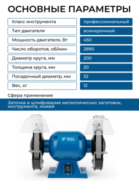 Станок точильный (точило) BULL BG 2045 