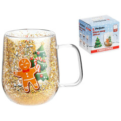 Кружка стеклянная с двойными стенками PERFECTO LINEA Christmas-2 380 мл 