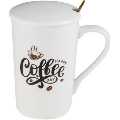 Кружка керамическая с крышкой и ложкой PERFECTO LINEA Coffee Day 350 мл 