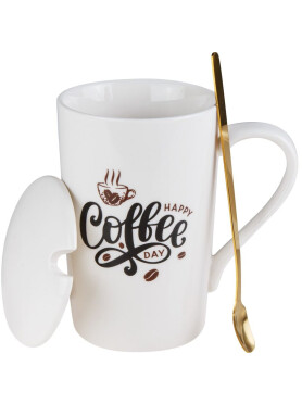 Кружка керамическая с крышкой и ложкой PERFECTO LINEA Coffee Day 350 мл 