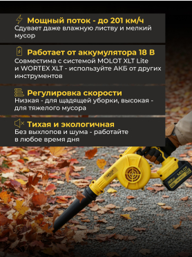 Воздуходувка аккумуляторная MOLOT MCB 1816 XLT Lite