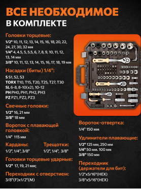 Набор инструментов 1/4", 3/8", 1/2" 6 граней PRO STARTUL Dakar 171 предмет 