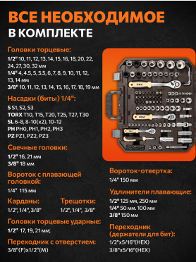 Набор инструментов 1/4", 3/8", 1/2" 6 граней PRO STARTUL Dakar 171 предмет 