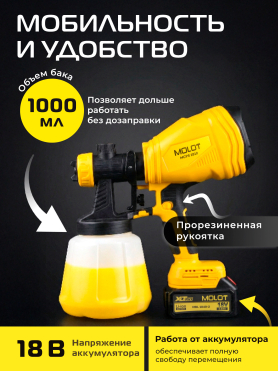Краскораспылитель аккумуляторный MOLOT MCPS 1810 XLT Lite