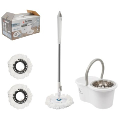 Швабра с отжимным ведром PERFECTO LINEA AquaSpin бело-серая 